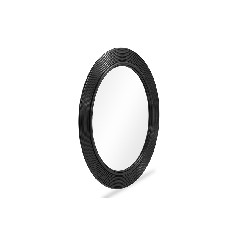 Pemberly Row Contemporary Black Finish Rattan Round Wall Mirror