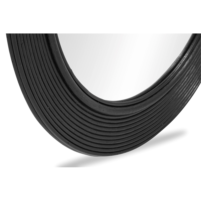 Pemberly Row Contemporary Black Finish Rattan Round Wall Mirror