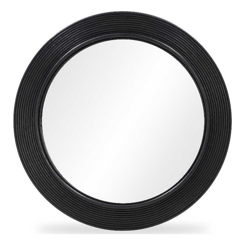 Pemberly Row Contemporary Black Finish Rattan Round Wall Mirror