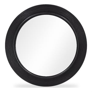 Pemberly Row Contemporary Black Finish Rattan Round Wall Mirror