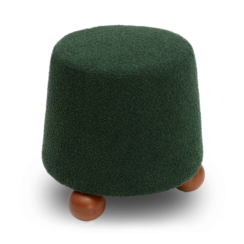 Pemberly Row Contemporary Upholstered Forest Green Boucle Stool