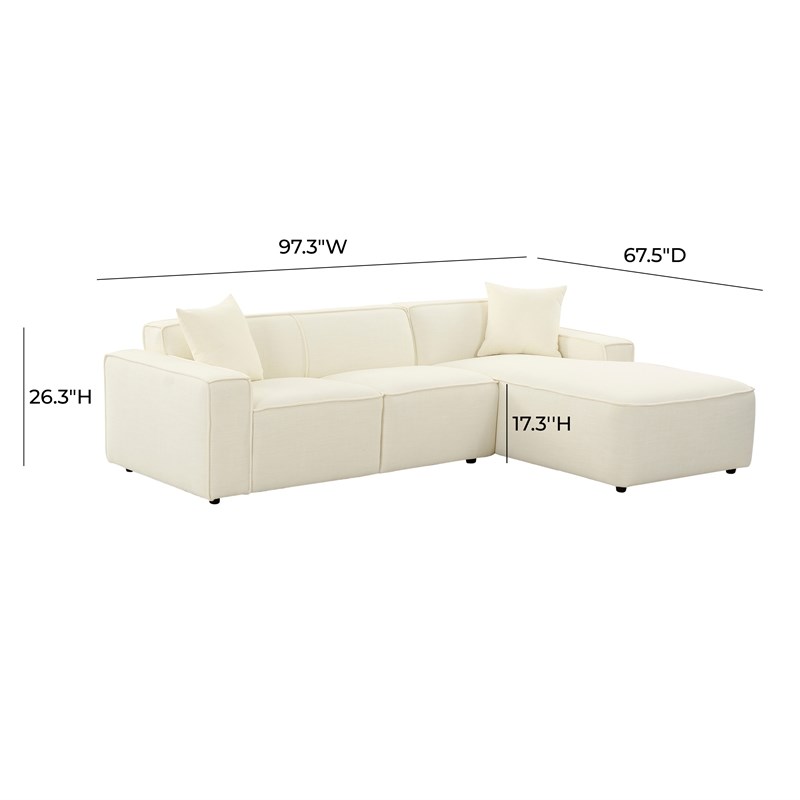 Pemberly Row Transitional Cream Linen Upholstered Sectional - RAF