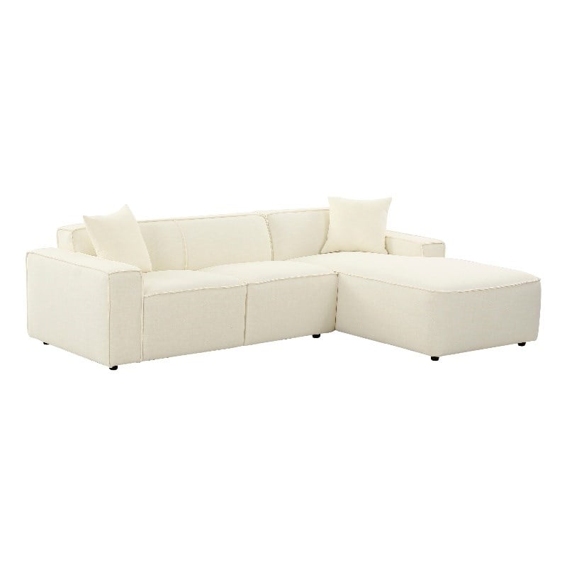 Pemberly Row Transitional Cream Linen Upholstered Sectional - RAF