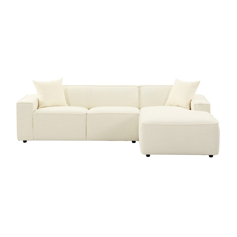 Pemberly Row Transitional Cream Linen Upholstered Sectional - RAF