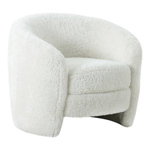 Pemberly Row 17.6&quot Faux Shearling Fabric and Plywood Armchair in White