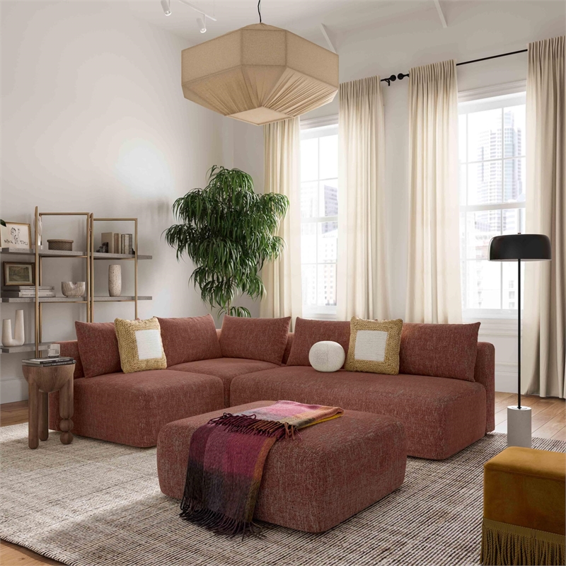 Pemberly Row Contemporary Sedona Red Textured Fabric Ottoman