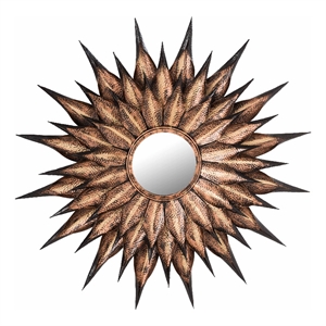 Pemberly Row Sunflower Antique Brass Round Iron Metal Wall Mirror