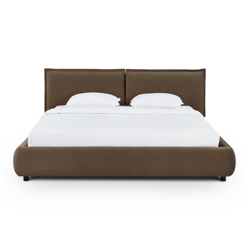 Pemberly Row Contemporary Brown Faux Mohair Upholstered King Bed