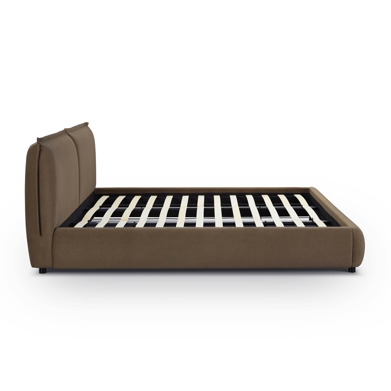 Pemberly Row Contemporary Brown Faux Mohair Upholstered King Bed