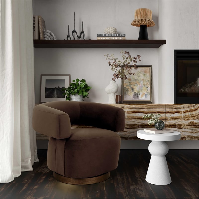 Pemberly Row Chocolate Brown Performance Velvet Swivel Accent Chair