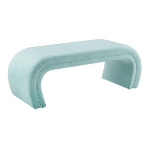 Pemberly Row 18.8&quotH Modern Waterfall Velvet Bench in Bright Blue