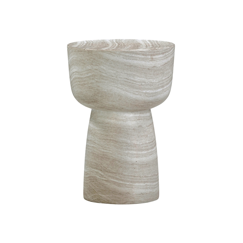 Pemberly Row Contemporary Faux Travertine Indoor/Outdoor Side Table