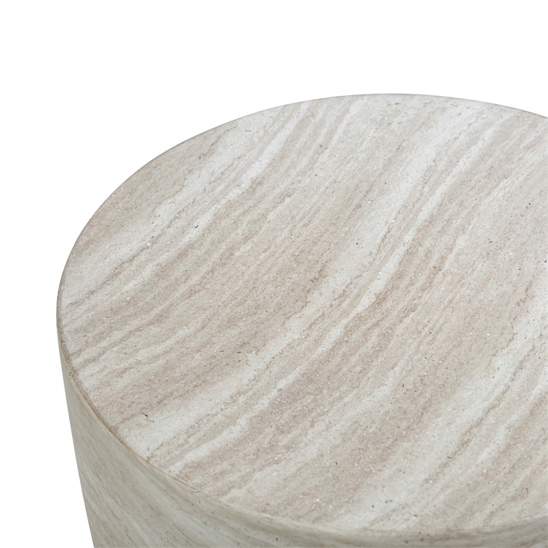 Pemberly Row Contemporary Faux Travertine Indoor/Outdoor Side Table