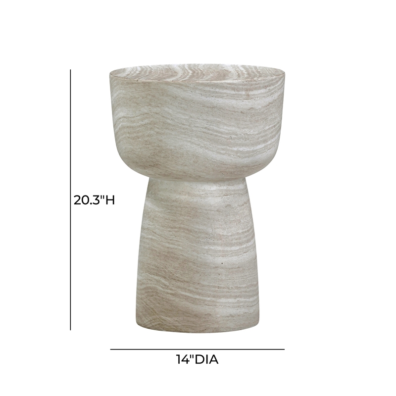 Pemberly Row Contemporary Faux Travertine Indoor/Outdoor Side Table