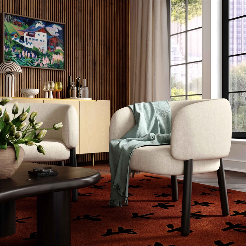 Pemberly Row Cream Basketweave Chenille Upholstered Accent Chair