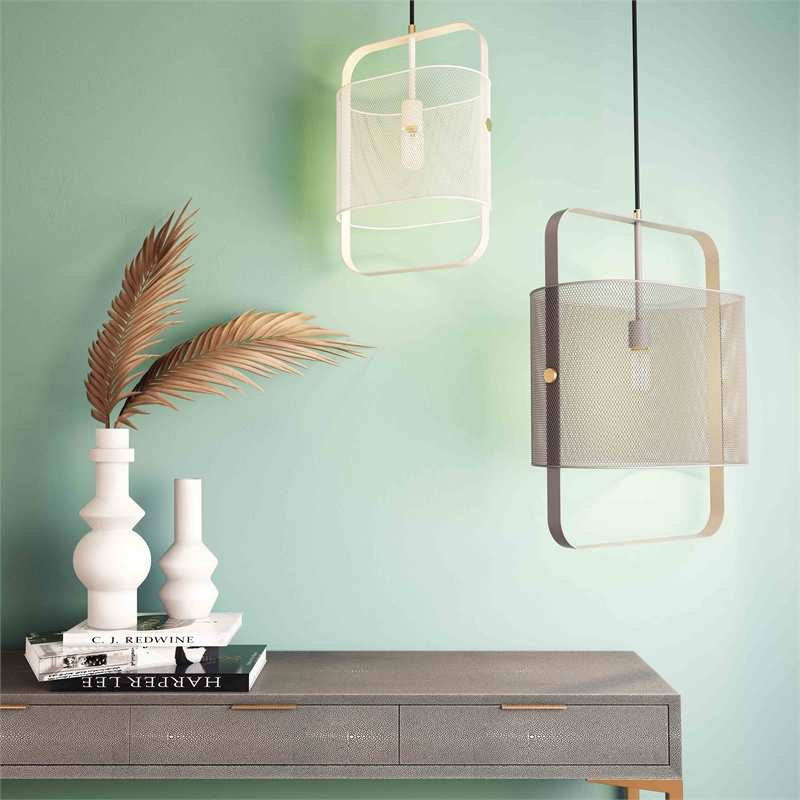 Pemberly Row Contemporary White Finish Iron Metal Pendant - 13