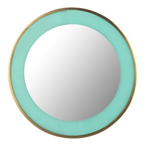 Pemberly Row 24&quotH Transitional Glass Mirror in Turquoise Blue/Brass