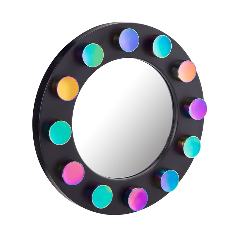 Pemberly Row Contemporary Rockstar Black Finish Round Metal Mirror