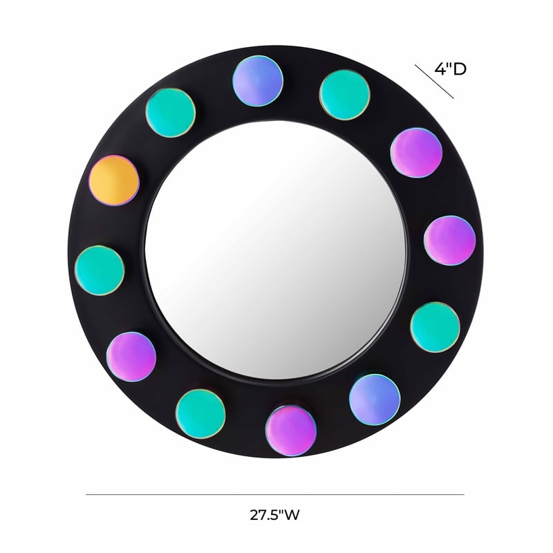 Pemberly Row Contemporary Rockstar Black Finish Round Metal Mirror