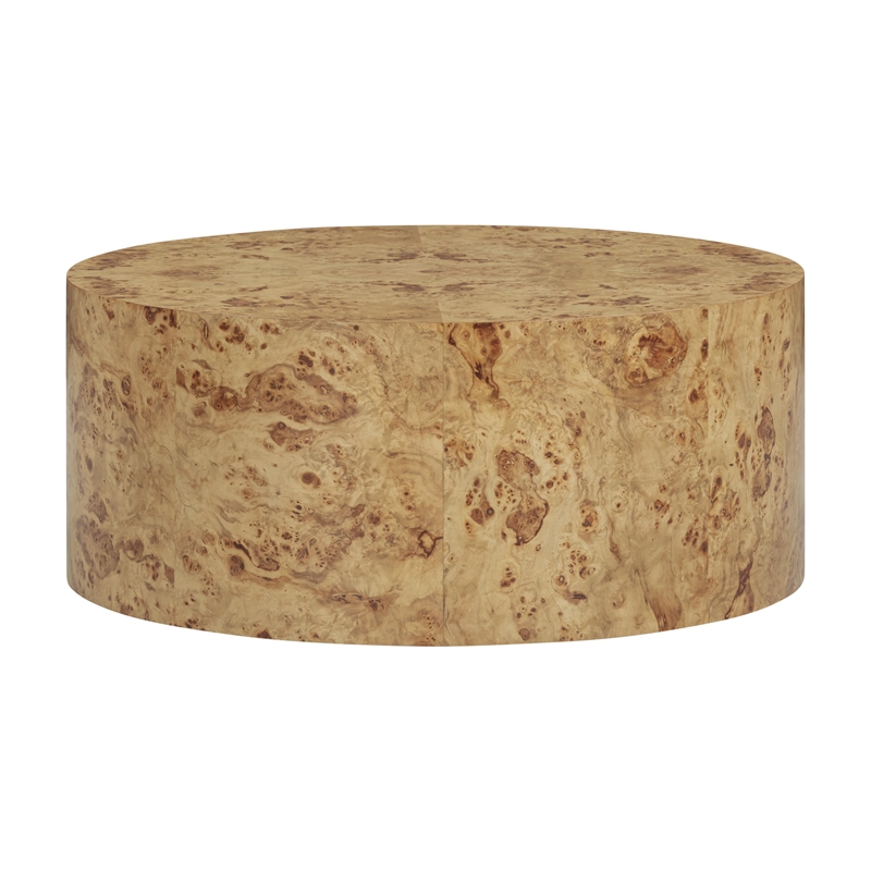 Pemberly Row Contemporary Natural Burl Drum Coffee Table - 36