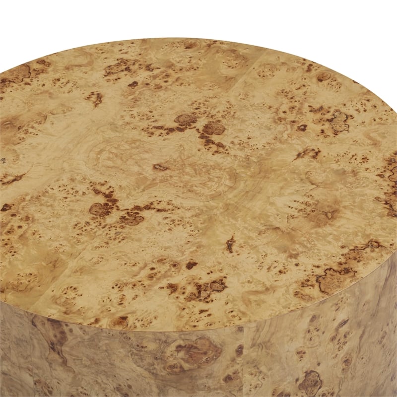 Pemberly Row Contemporary Natural Burl Drum Coffee Table - 36