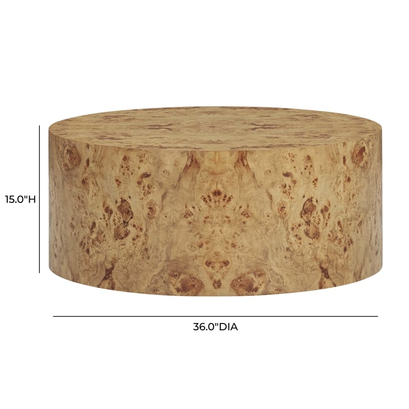 Pemberly Row Contemporary Natural Burl Drum Coffee Table - 36