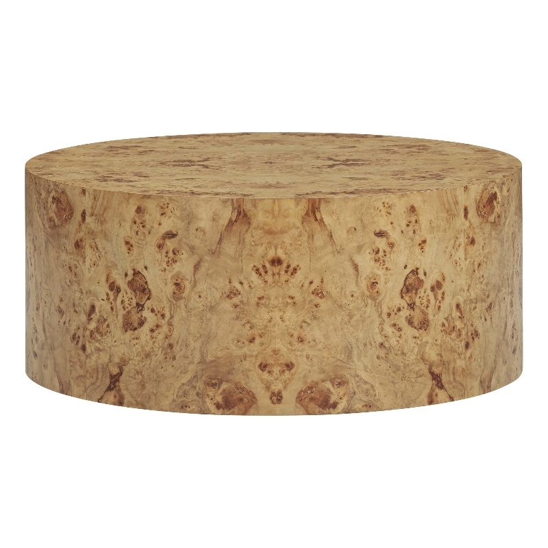 Pemberly Row Contemporary Natural Burl Drum Coffee Table - 36