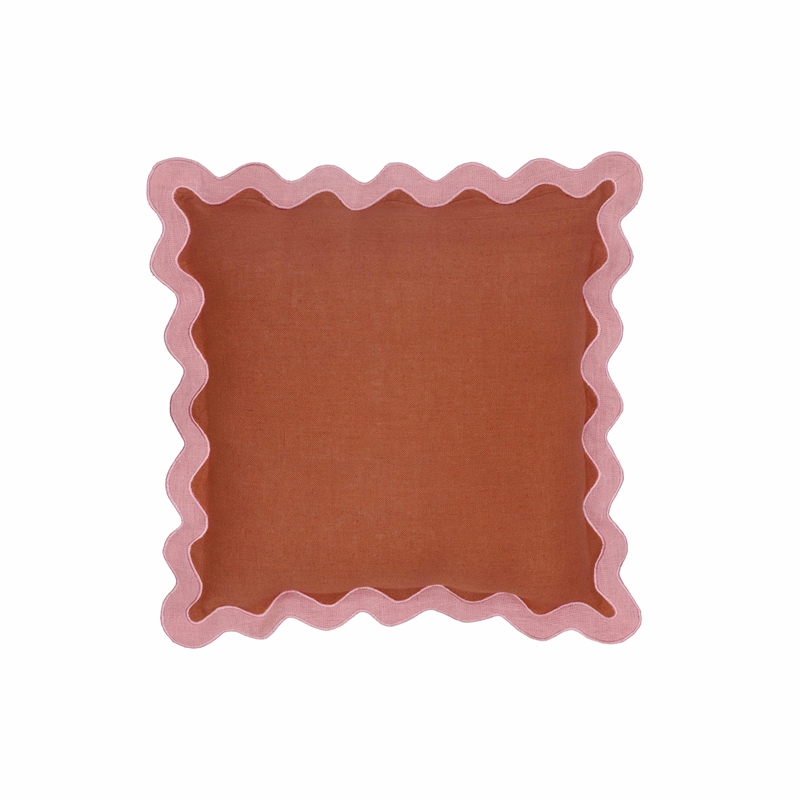 Pemberly Row Scalloped Edge Pink and Terracotta Linen Throw Pillow