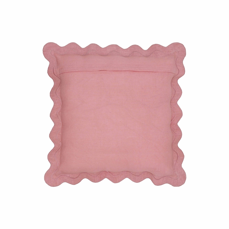 Pemberly Row Scalloped Edge Pink and Terracotta Linen Throw Pillow