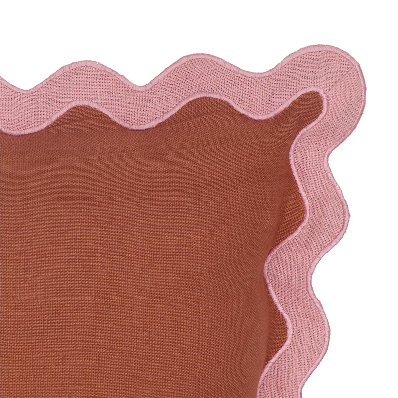 Pemberly Row Scalloped Edge Pink and Terracotta Linen Throw Pillow