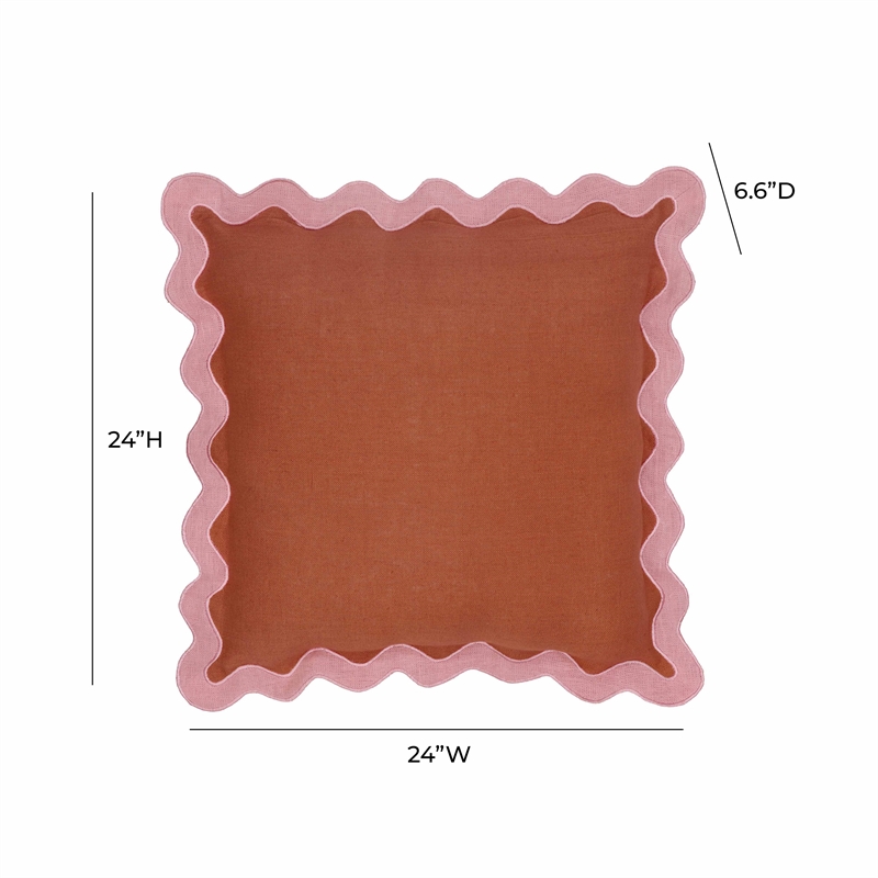 Pemberly Row Scalloped Edge Pink and Terracotta Linen Throw Pillow