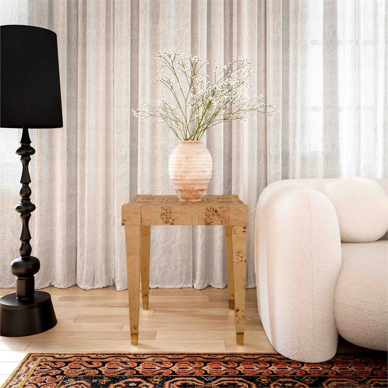 Pemberly Row Contemporary Honey Burl Wooden End Table - 26