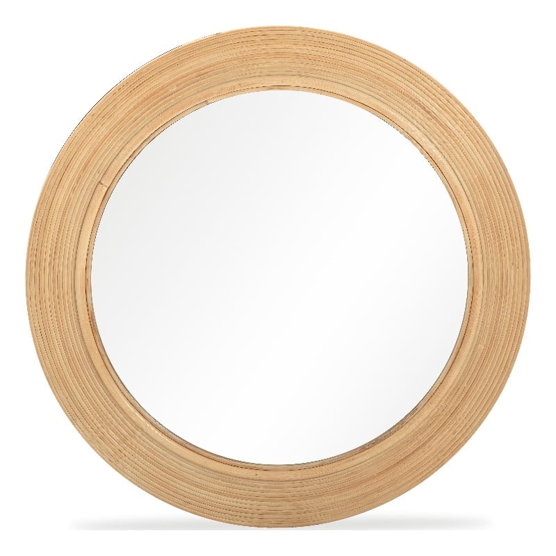Pemberly Row Natural Rattan Round Wall Mirror - 43.5