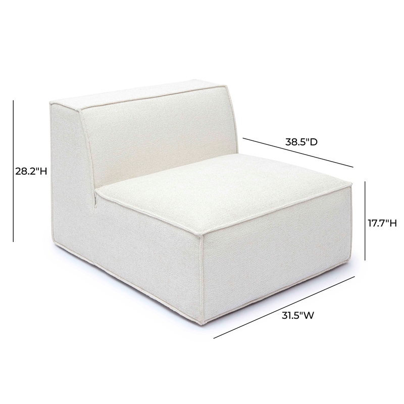 Pemberly Row Contemporary Cream Chenille Basketweave Armless Chair