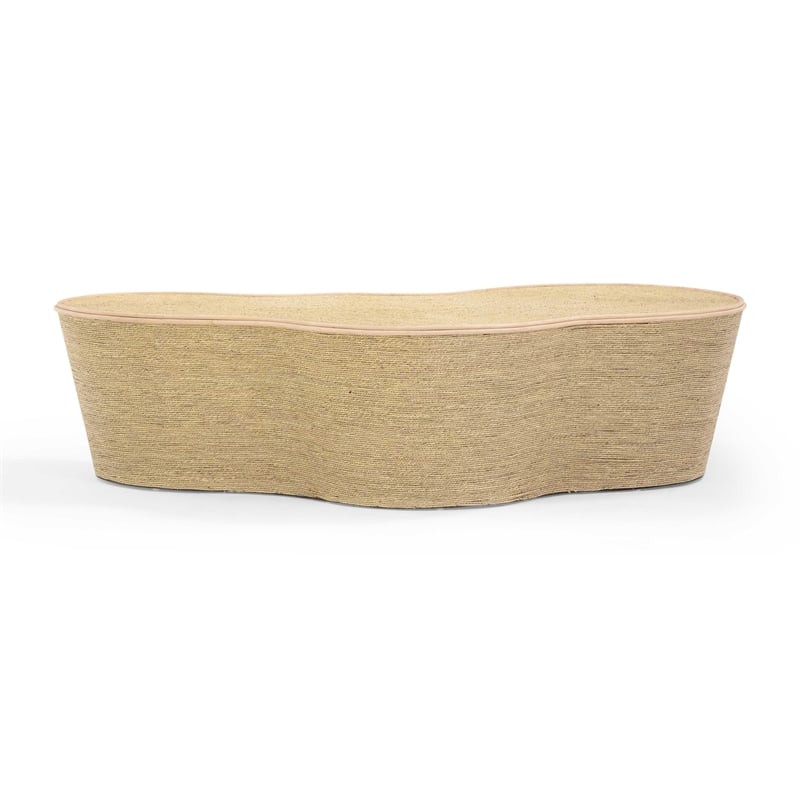 Pemberly Row Contemporary Slab Natural Seagrass Coffee Table