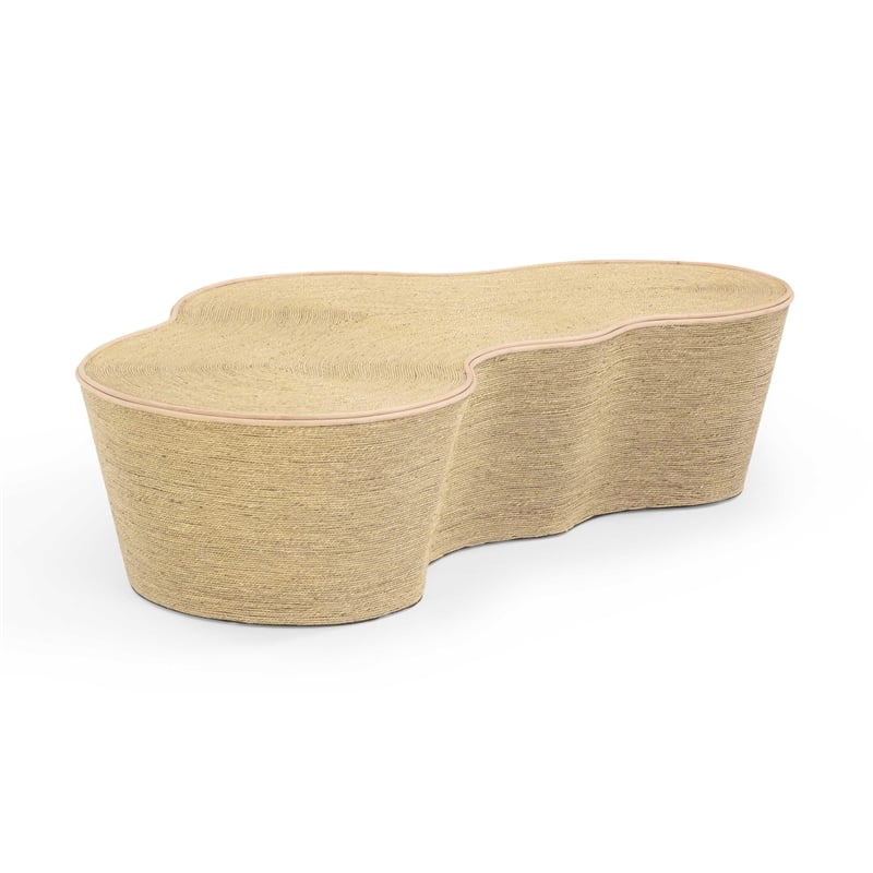 Pemberly Row Contemporary Slab Natural Seagrass Coffee Table