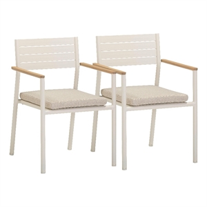Pemberly Row Contemporary Cream Outdoor Dining Chair - Set of 2