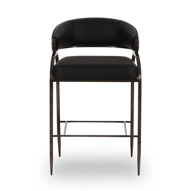 Pemberly Row Contemporary Black Vegan Leather 2-Tone Counter Stool
