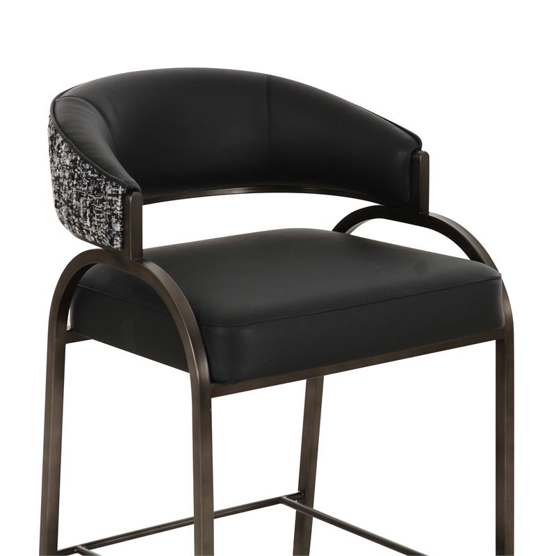 Pemberly Row Contemporary Black Vegan Leather 2-Tone Counter Stool