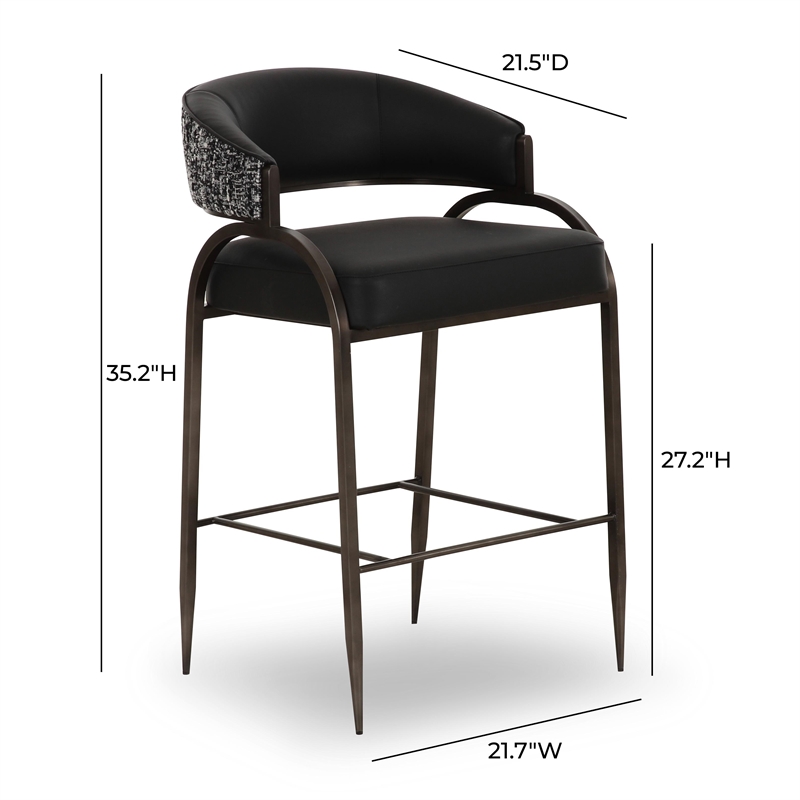 Pemberly Row Contemporary Black Vegan Leather 2-Tone Counter Stool