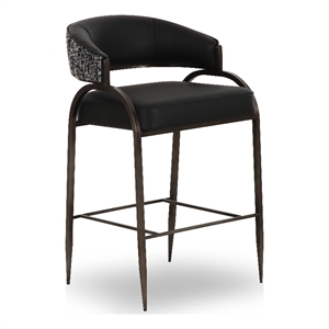 Pemberly Row Contemporary Black Vegan Leather 2-Tone Counter Stool