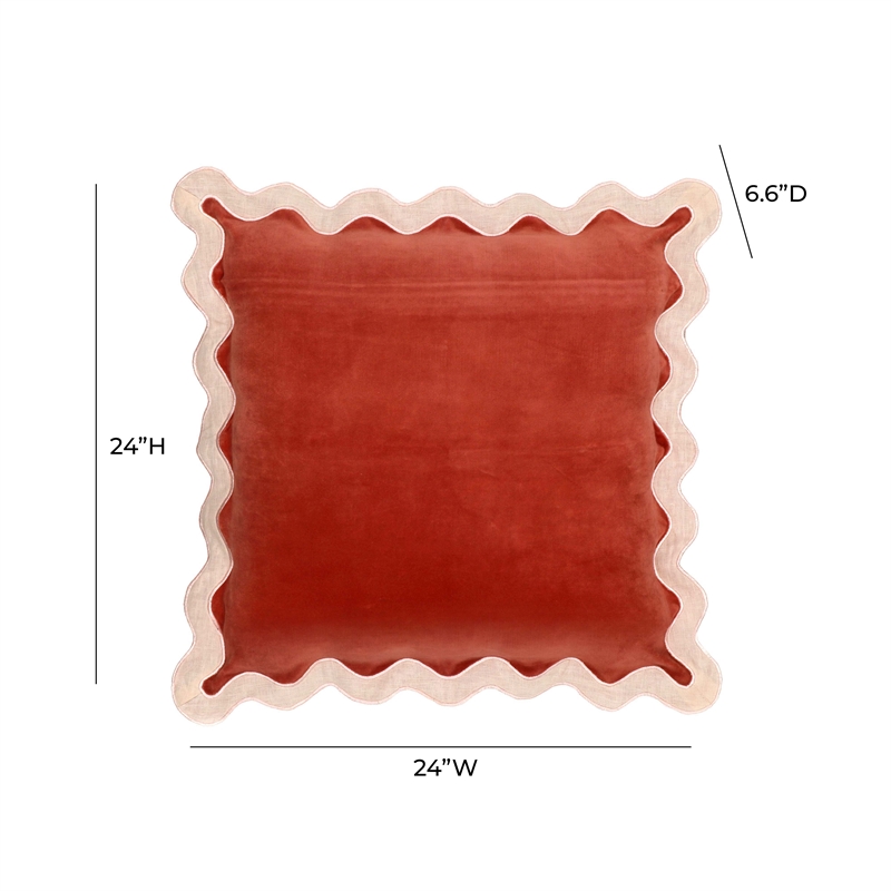 Pemberly Row Scalloped Edge Cream and Rust Cotton Velvet Throw Pillow