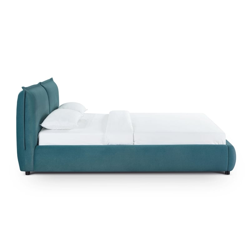Pemberly Row Contemporary Teal Faux Mohair Upholstered Queen Bed