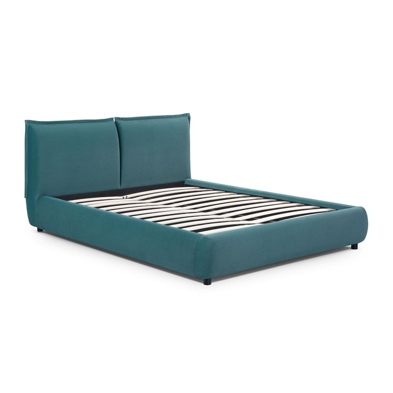 Pemberly Row Contemporary Teal Faux Mohair Upholstered Queen Bed