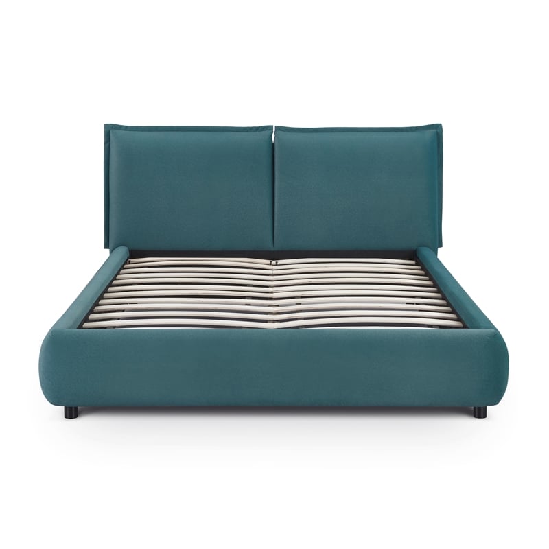 Pemberly Row Contemporary Teal Faux Mohair Upholstered Queen Bed