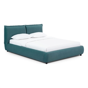 Pemberly Row Contemporary Teal Faux Mohair Upholstered Queen Bed