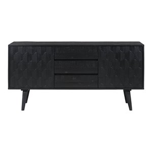 Pemberly Row Transitional 30&quotH Solid Acacia & MDF Wood Buffet in Black