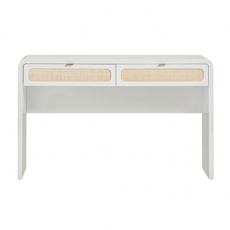 Pemberly Row White Finish Rattan Console Desk - 48