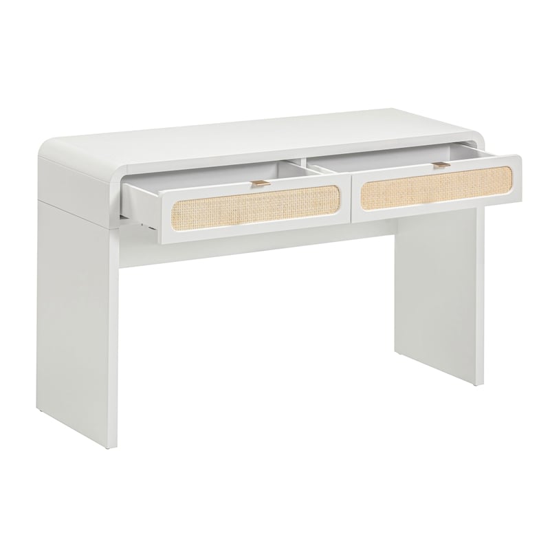 Pemberly Row White Finish Rattan Console Desk - 48