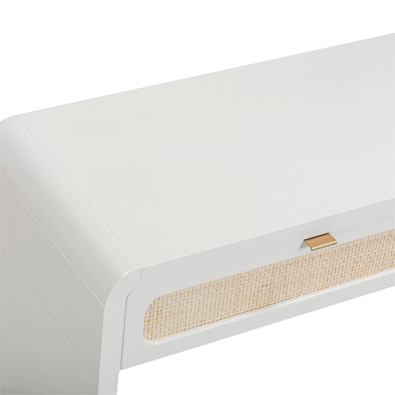 Pemberly Row White Finish Rattan Console Desk - 48